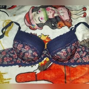 Navy floral print & lace lined 34d bra